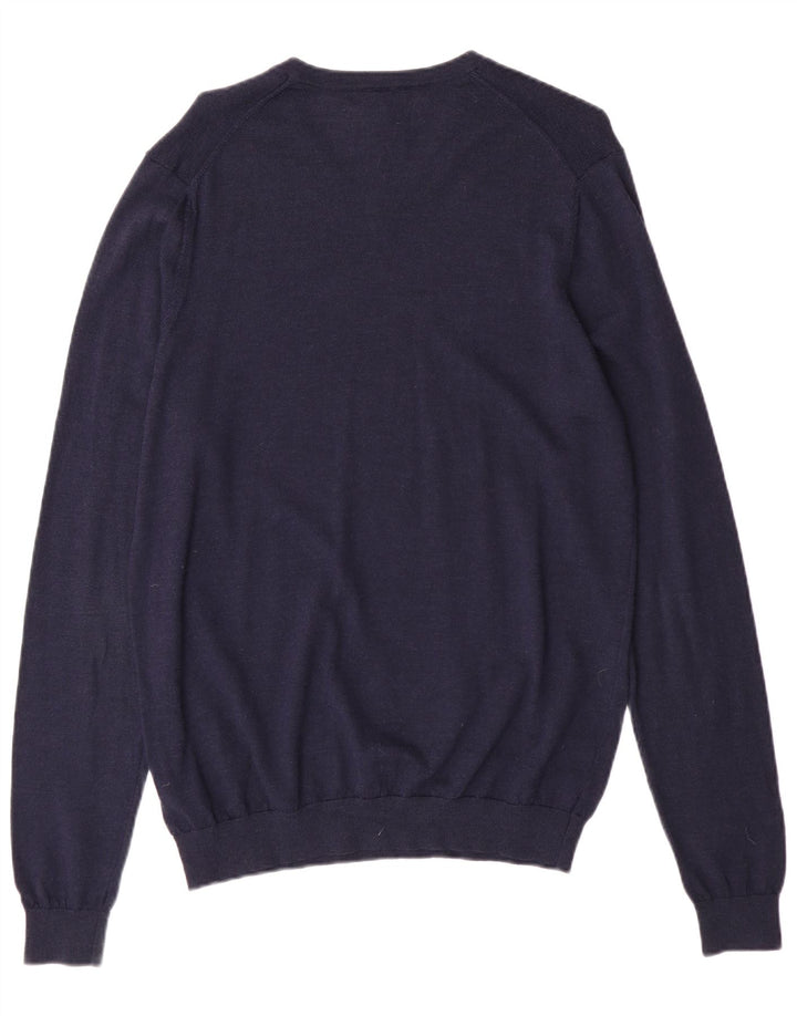 Marks & Spencer Herren-Pullover mit V-Ausschnitt aus mittelblauer Merinowolle
