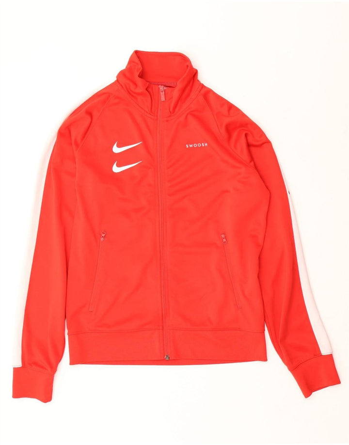 Nike Herren-Trainingsanzugoberteil mit Swoosh-Grafik, Größe S, Rot, Farbblock