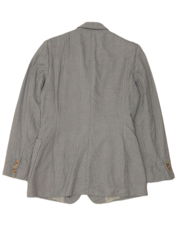 Ralph Lauren Damen-Blazerjacke mit 3 Knöpfen, US 8, mittelblaues Fischgrätenmuster