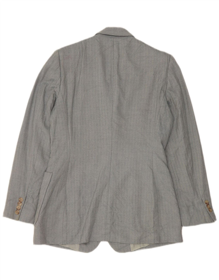 Ralph Lauren Damen-Blazerjacke mit 3 Knöpfen, US 8, mittelblaues Fischgrätenmuster