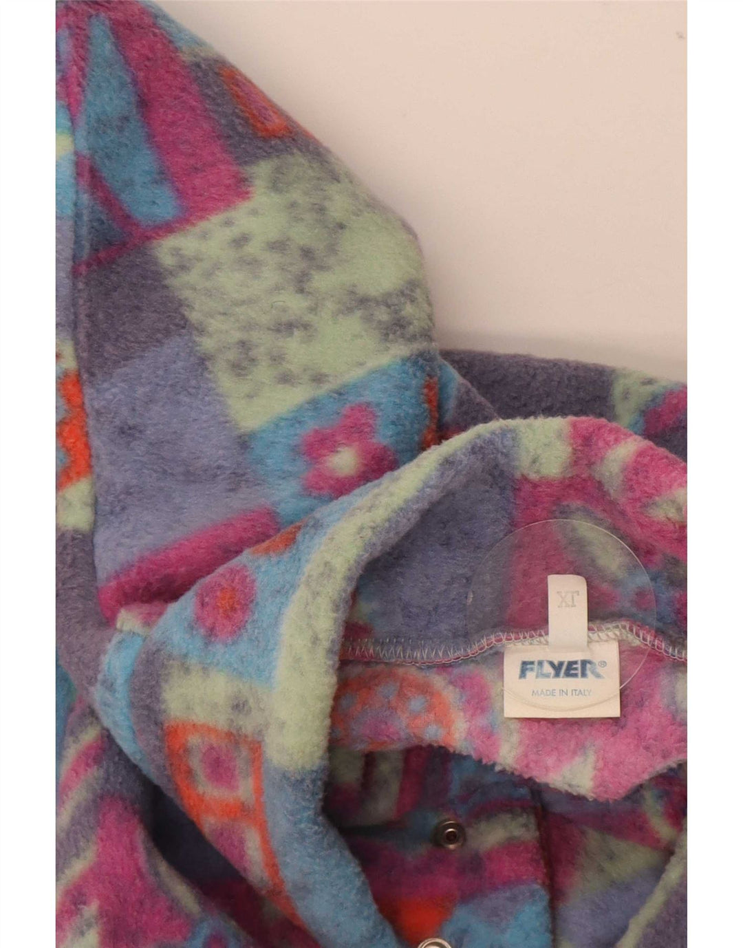 Vintage Herren-Fleecepullover mit Knopfkragen, XL, mehrfarbig, geometrisch, Polyester
