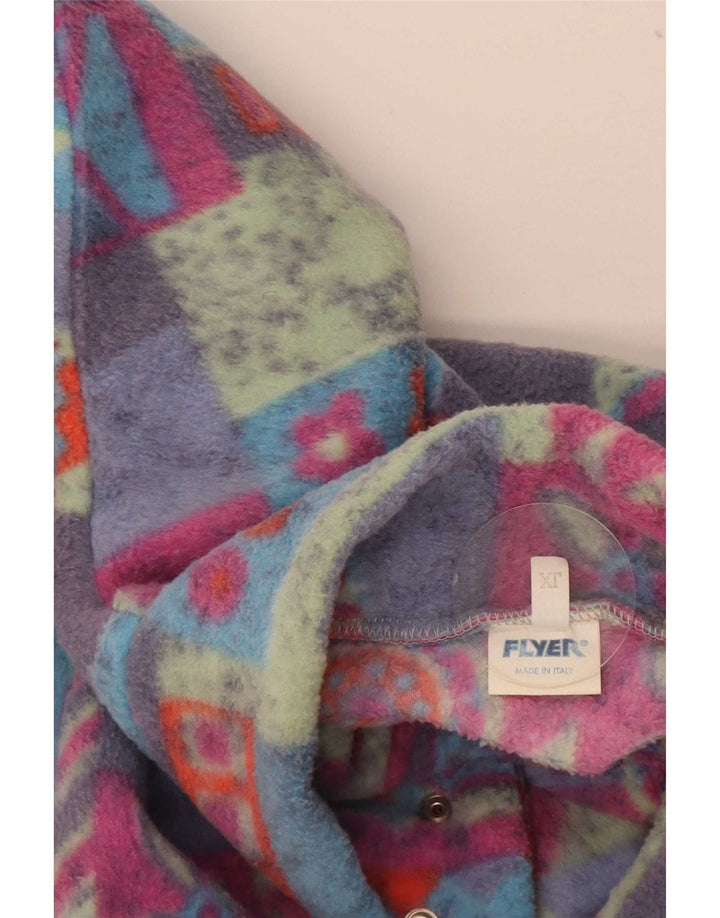 Vintage Herren-Fleecepullover mit Knopfkragen, XL, mehrfarbig, geometrisch, Polyester