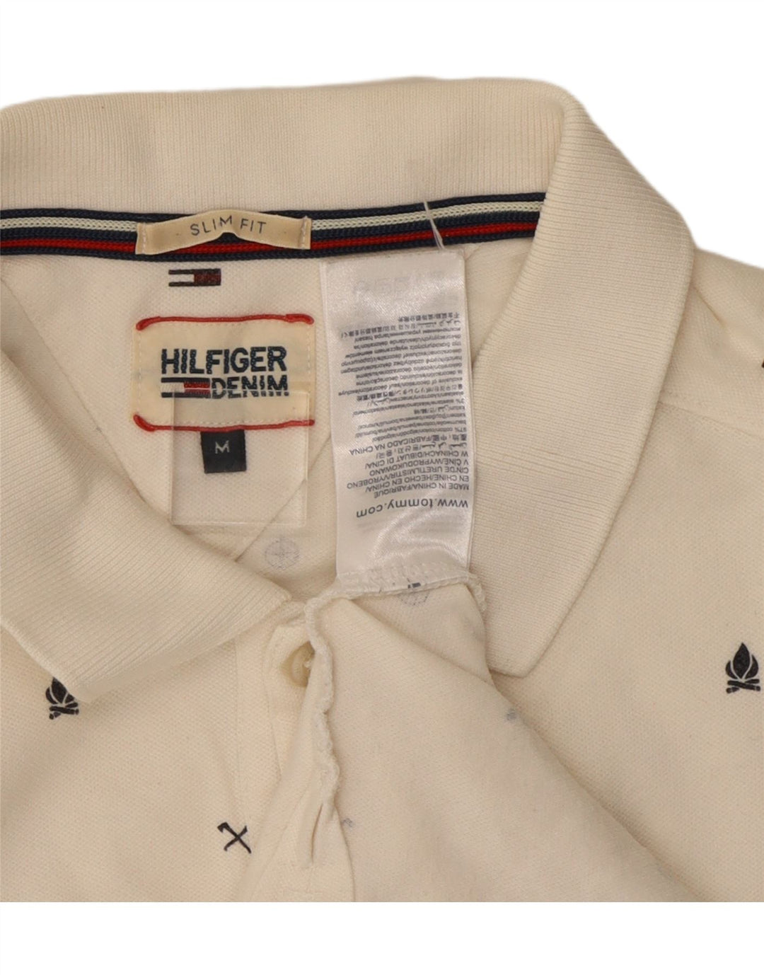 TOMMY HILFIGER Grafisches Slim-Fit-Poloshirt für Herren aus mittlerer, cremefarbener Baumwolle