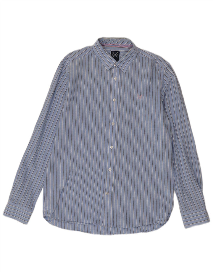 Crew Clothing Herren Slim-Fit-Hemd aus mittelblauer, gestreifter Baumwolle