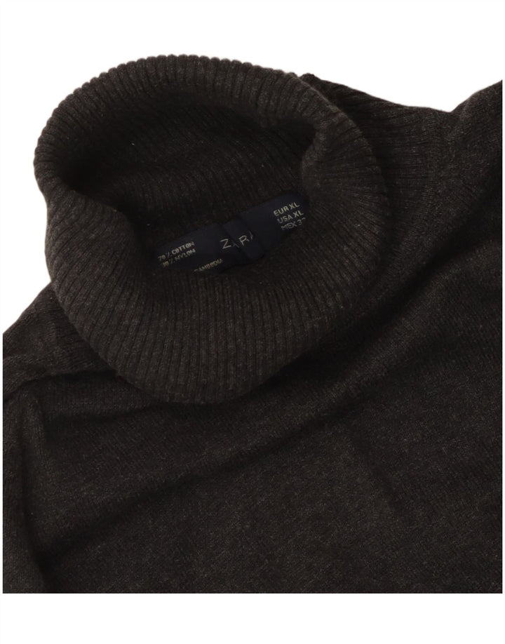 ZARA Damen Rollkragenpullover UK 18 XL Graue Baumwolle