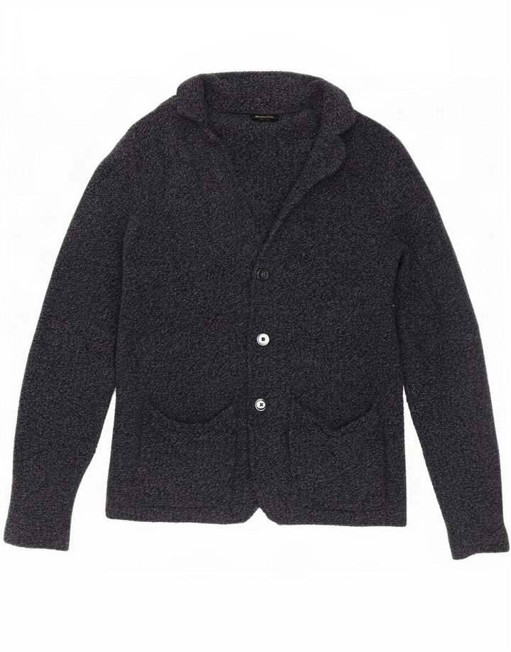 Massimo Dutti Herren-Cardigan-Pullover aus mittelgrau gesprenkelter Wolle