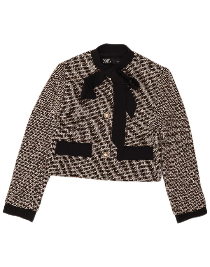Zara Damen Crop 3 Button Blazer Jacke UK 10 Small Mehrfarbig kariert