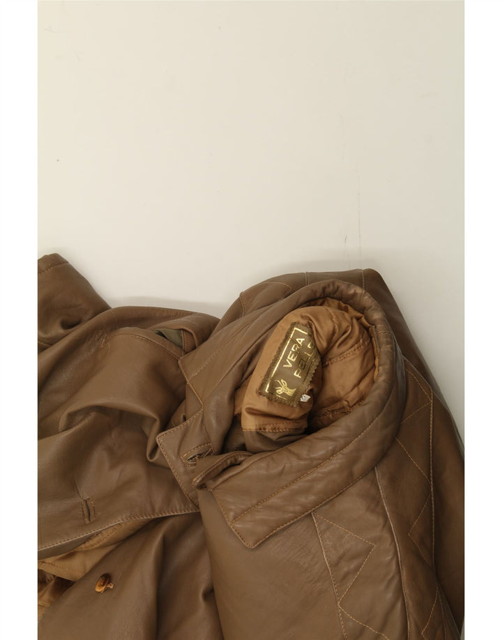 VINTAGE Womens Leather Coat IT 44 Medium Brown Leather Vintage Vintage and Second-Hand Vintage from Messina Hembry 