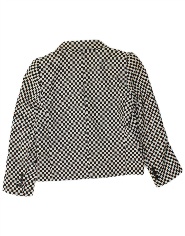 Zara Damen Crop Double Breasted Blazer Jacke UK 6 XS Schwarz Geometrisch