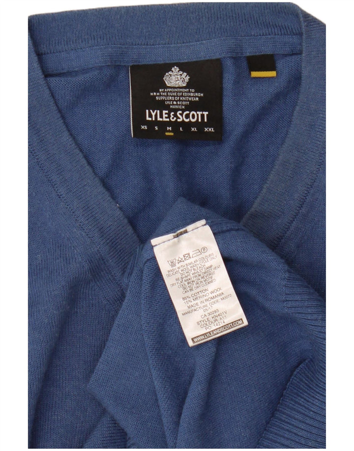 Lyle & Scott Herren-Pullover mit V-Ausschnitt aus mittelblauer Baumwolle