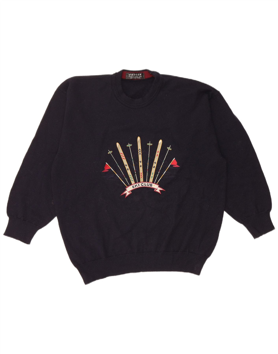 Jaeger Herren-Pullover mit grafischem Rundhalsausschnitt, groß, marineblaue Wolle