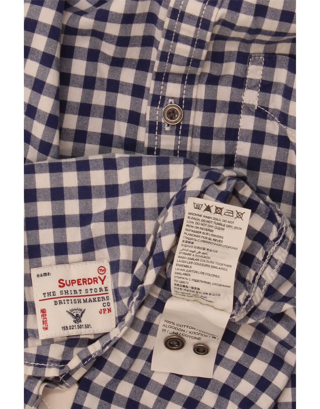 Superdry Herrenhemd aus mittelblauer Gingham-Baumwolle