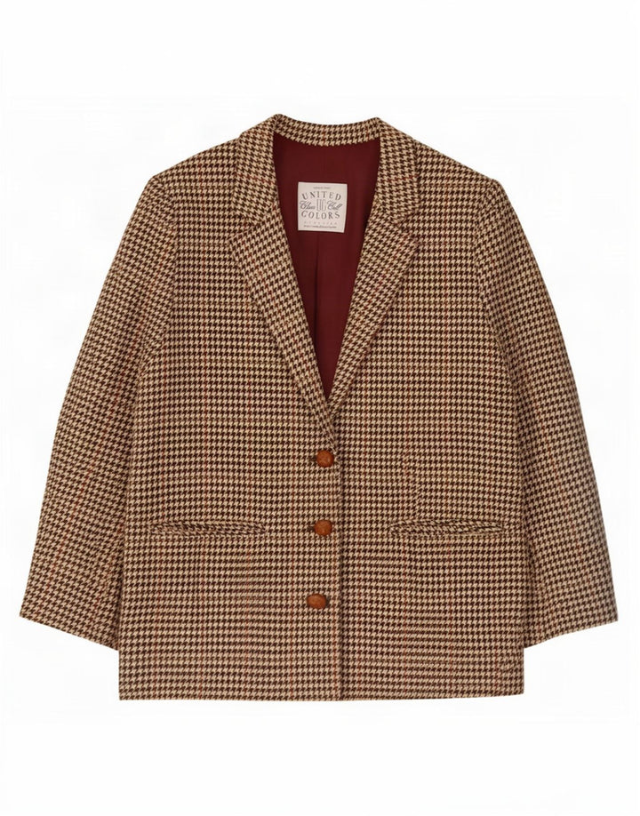 Benetton Damen-Blazer mit lockerer Passform, Größe 40, kleiner grüner Hahnentrittmuster