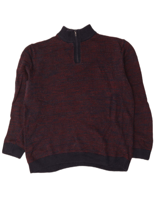 Marks & Spencer Herren-Pullover mit Reißverschluss am Hals, XL, marineblau gesprenkelte Baumwolle