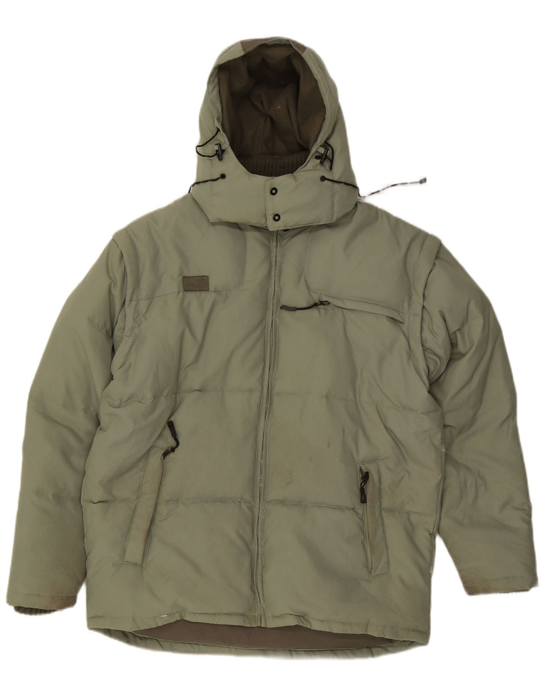 Fila Wattierte Herrenjacke mit Kapuze, UK 40, groß, grünes Farbblock-Polyester