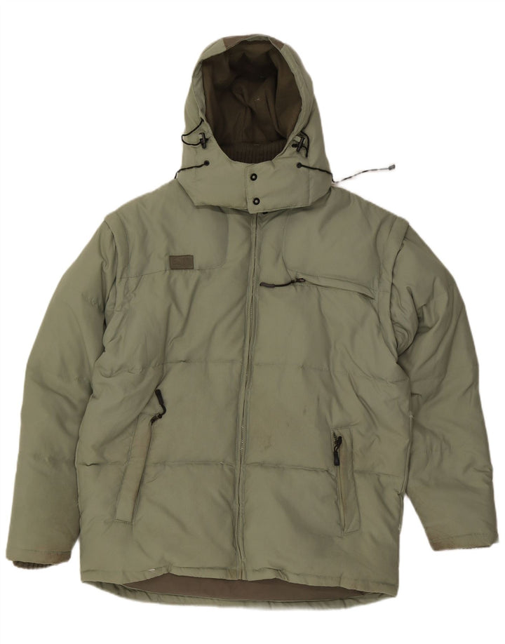 Fila Wattierte Herrenjacke mit Kapuze, UK 40, groß, grünes Farbblock-Polyester