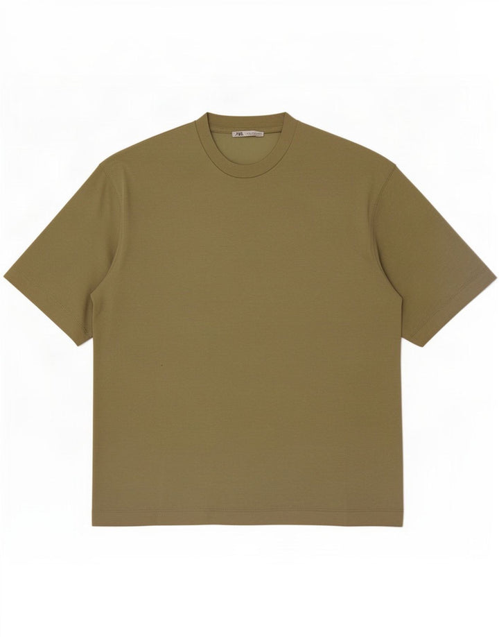 Zara Herren T-Shirt Top Small Khaki Baumwolle