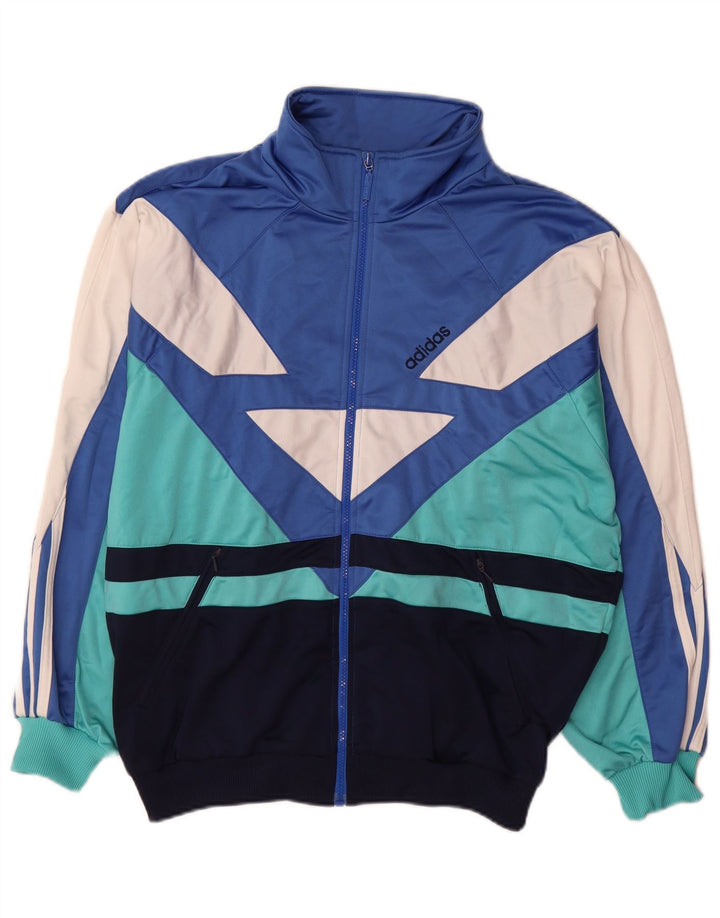 Adidas Herren-Trainingsanzug-Oberteiljacke UK 40/42 Mittelblaues Colourblock-Polyester