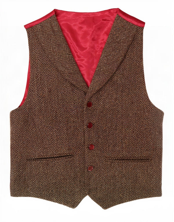 Vintage Damen Weste UK 14 Mittelbraun Fischgrätenmuster
