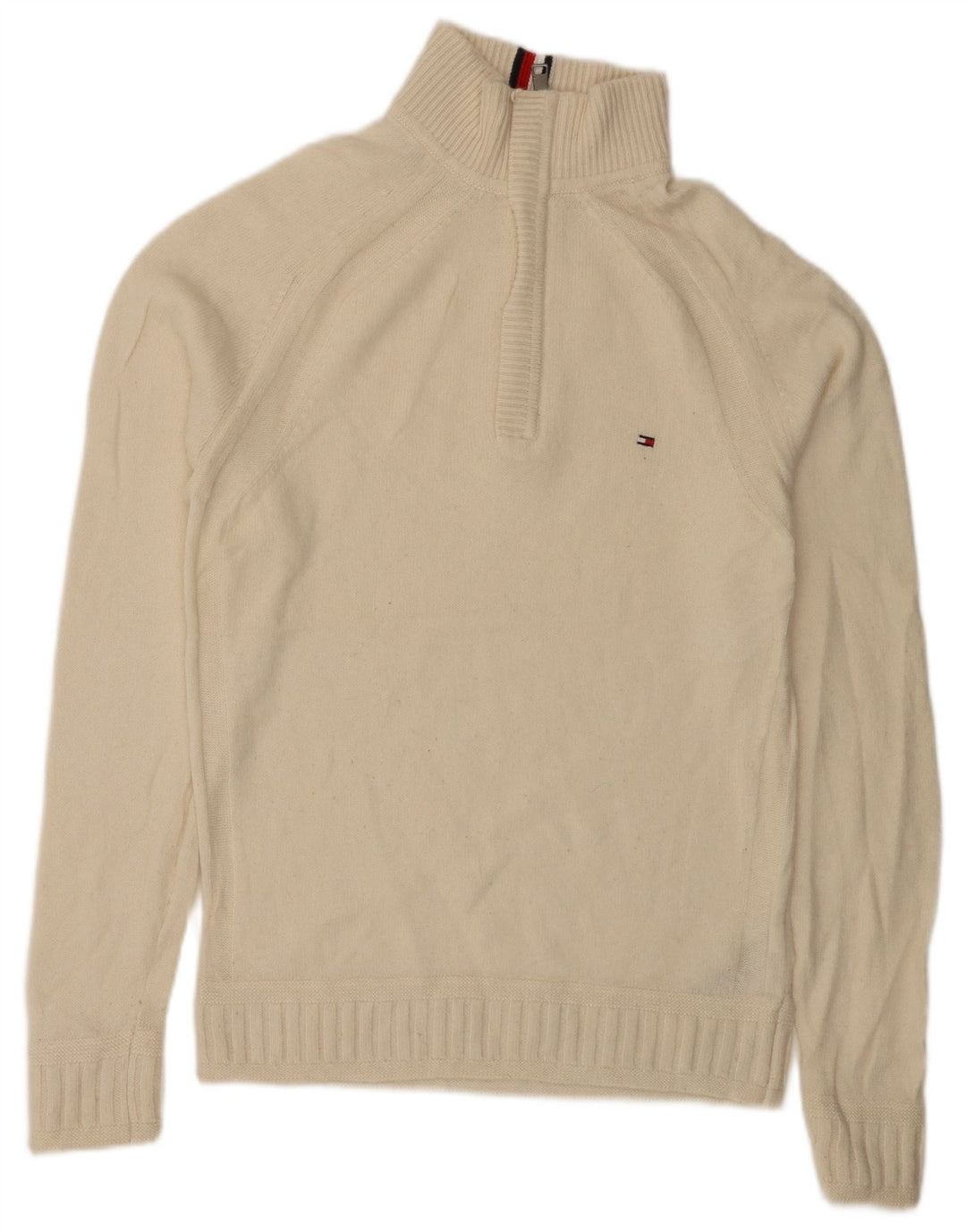 Tommy Hilfiger Herren-Pullover mit Reißverschluss am Hals, groß, aus weißer Wolle