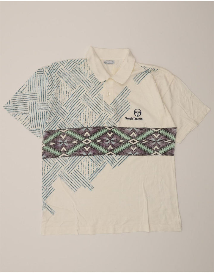 Sergio Tacchini Herren Poloshirt IT 50 Mittelweiße geometrische Baumwolle