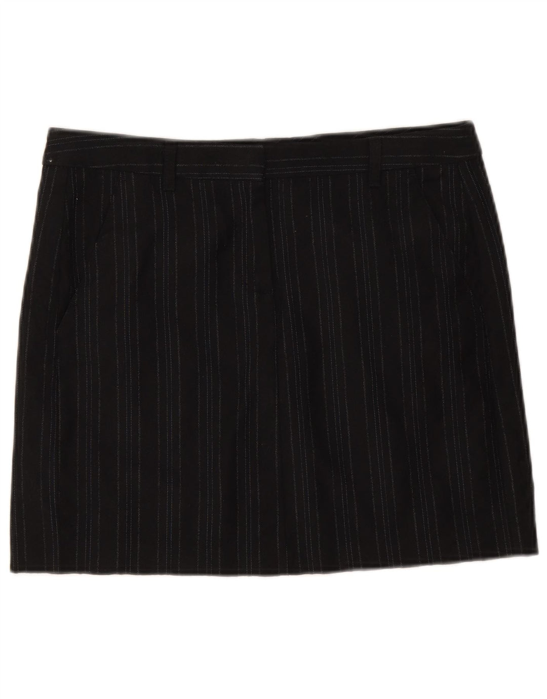 Benetton Damen Minirock IT 42 Medium W32 Schwarz gestreifte Schurwolle