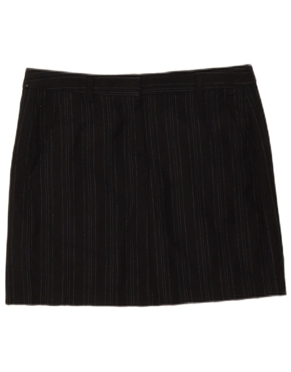 Benetton Damen Minirock IT 42 Medium W32 Schwarz gestreifte Schurwolle