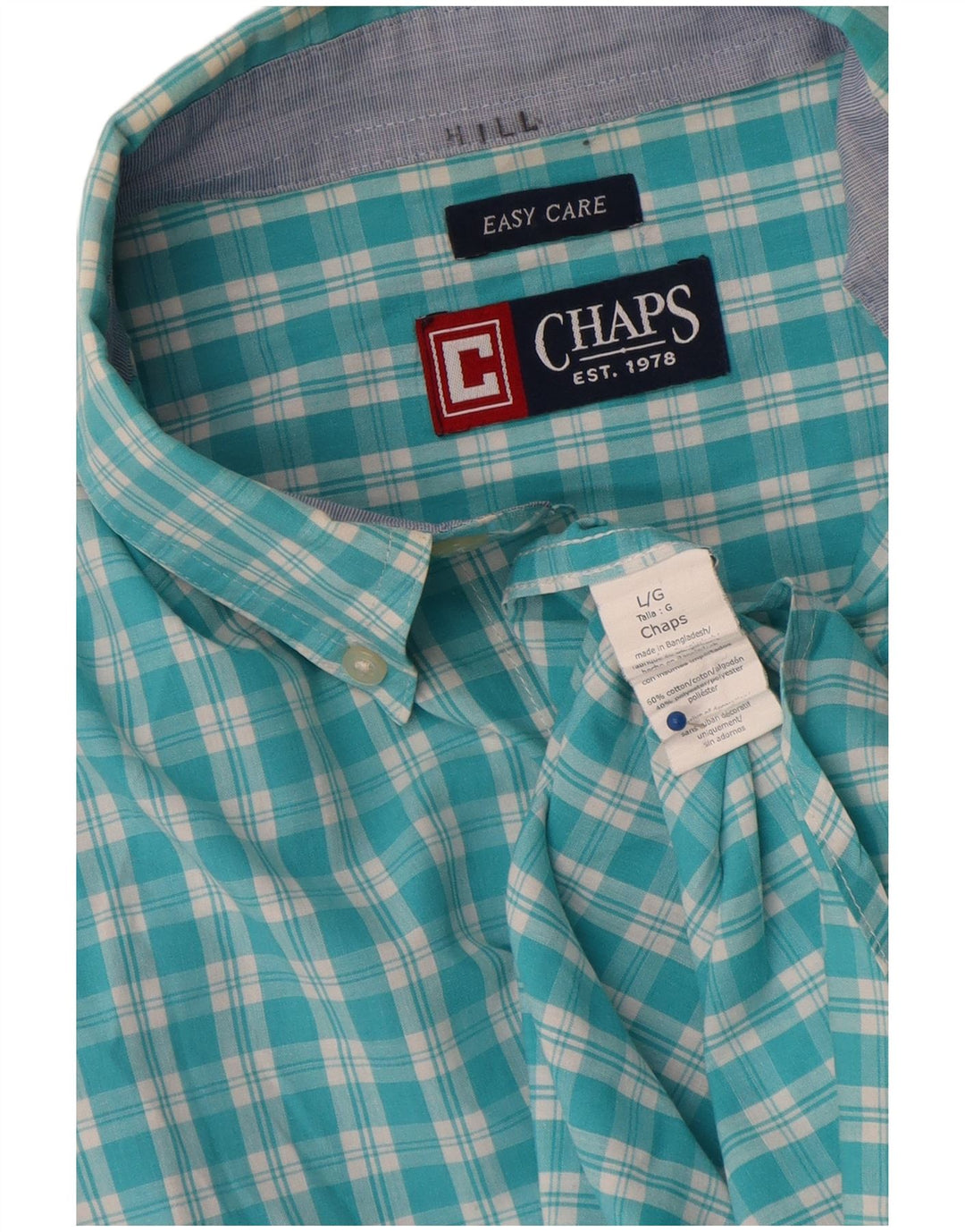 Chaps Herren-Hemd, pflegeleicht, groß, blau kariert, Baumwolle