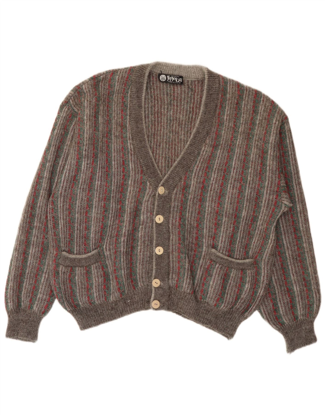Vintage Herren Cardigan Pullover groß grau gestreift