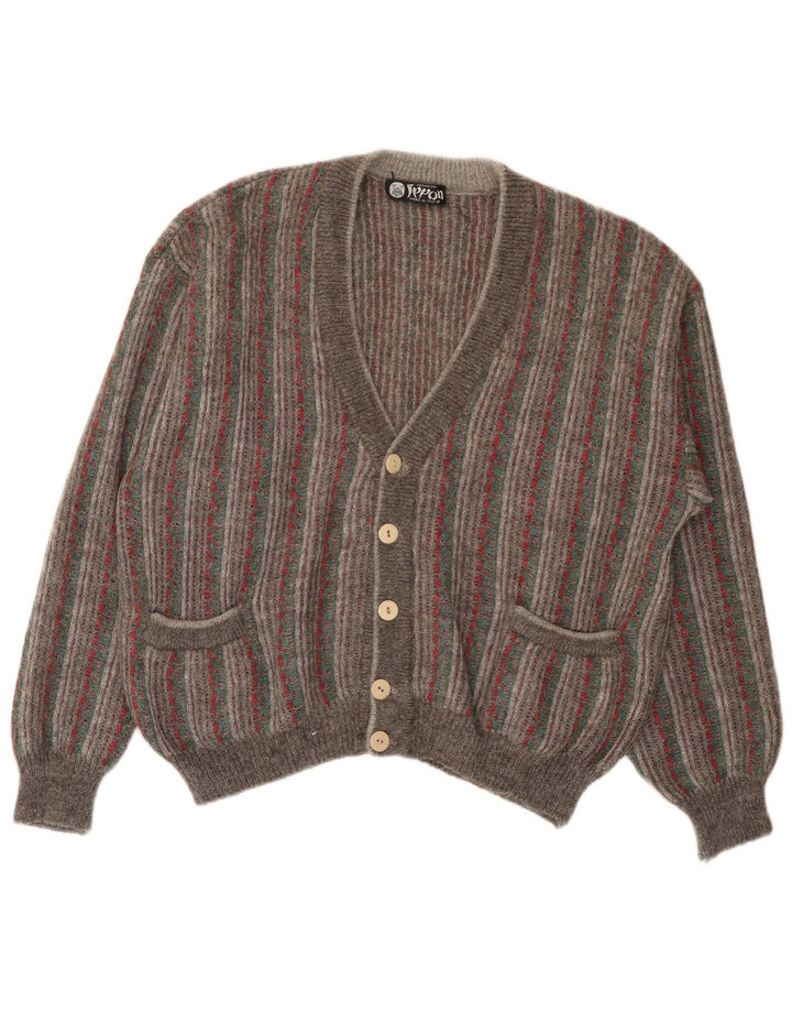 Vintage Herren Cardigan Pullover groß grau gestreift