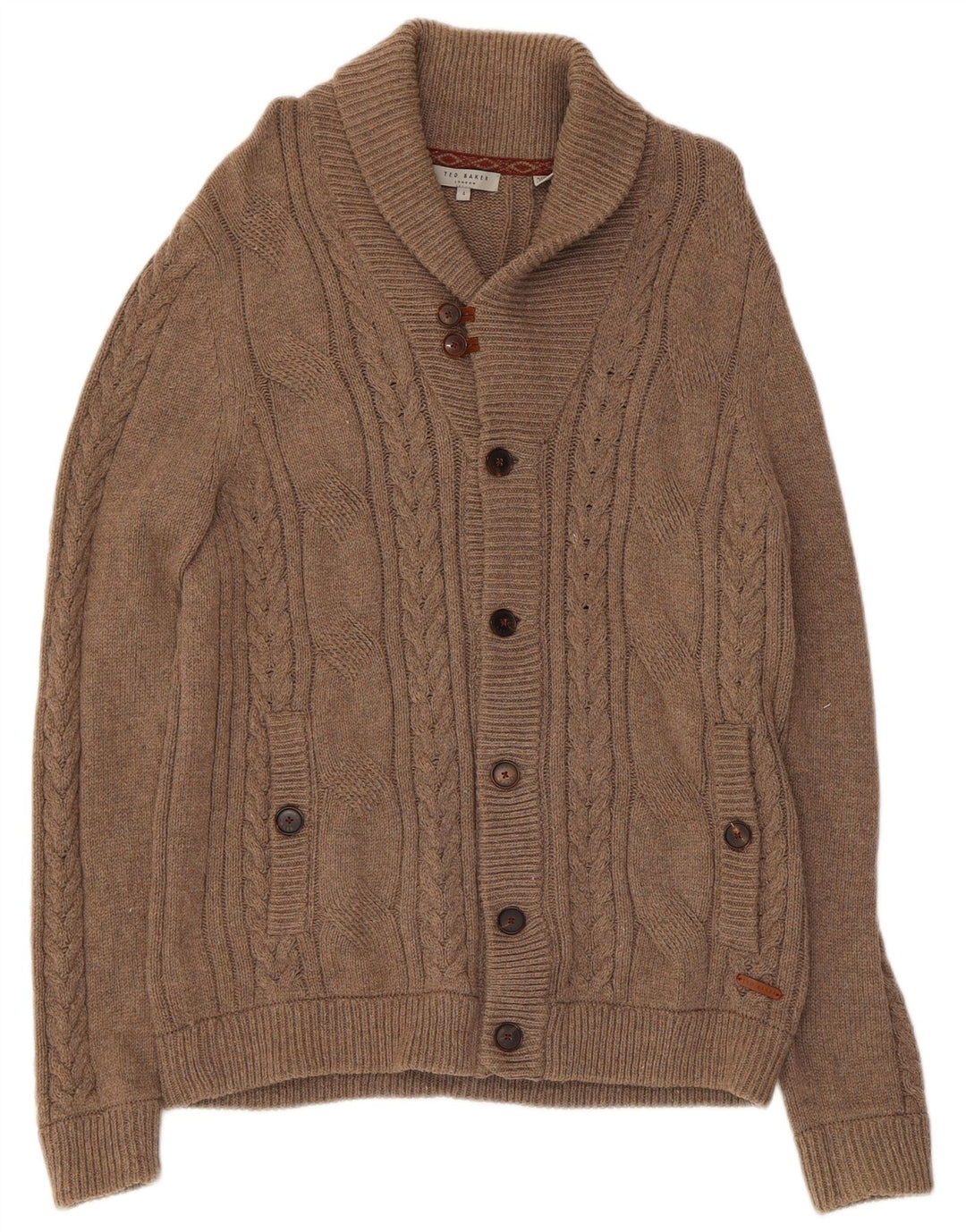 Ted Baker Herren-Strickjacke, Größe 4, groß, braune Baumwolle
