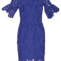 PAPER DOLLS Schulterfreies Damenkleid, Größe S, Blau, Blumenmuster, Polyester