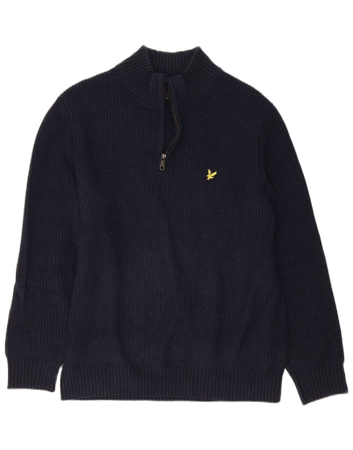 Lyle & Scott Herren-Pullover mit Reißverschluss am Hals, große marineblaue Wolle