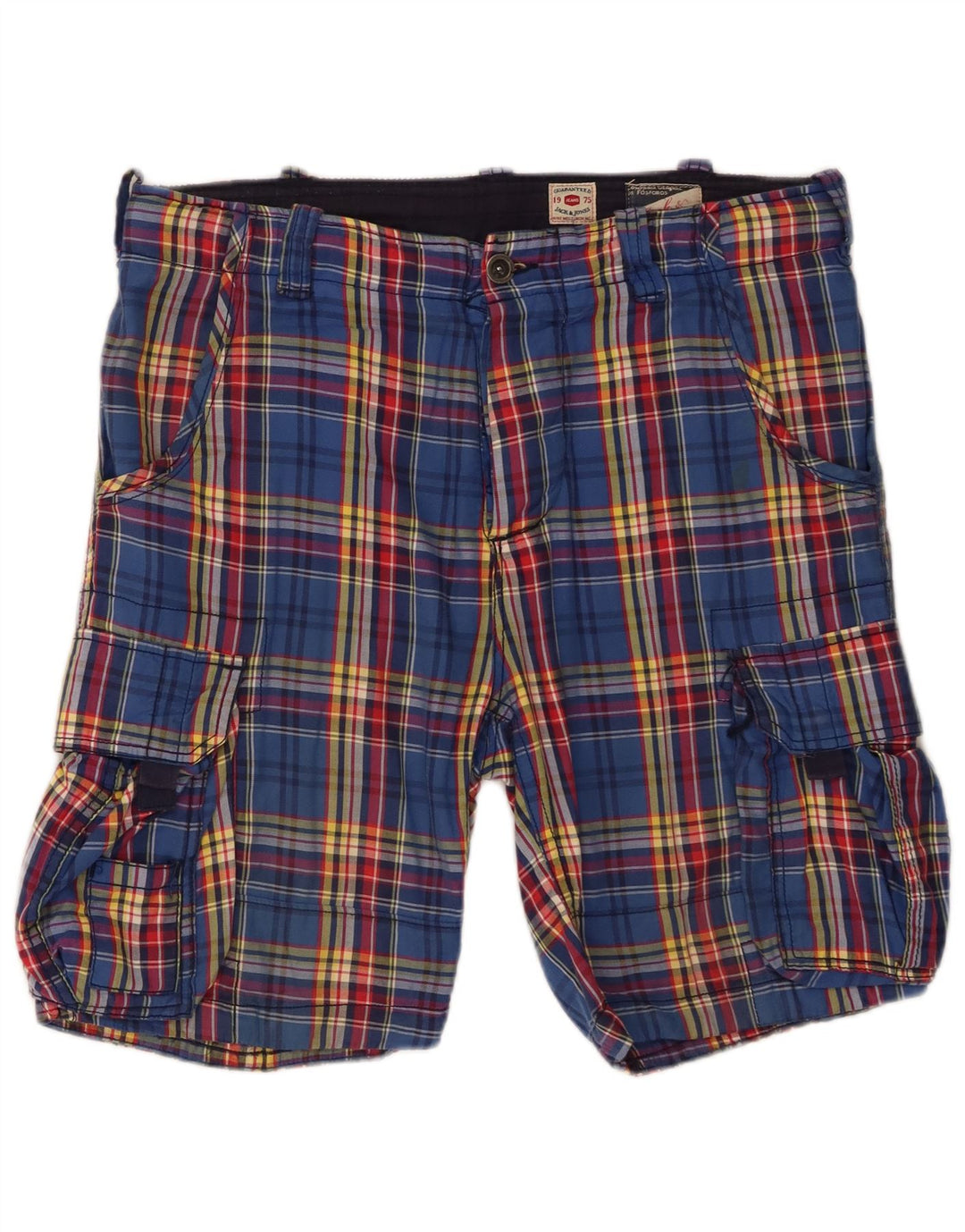 Jack & Jones Herren-Cargo-Shorts, mittelgroß, W34, blau karierte Baumwolle