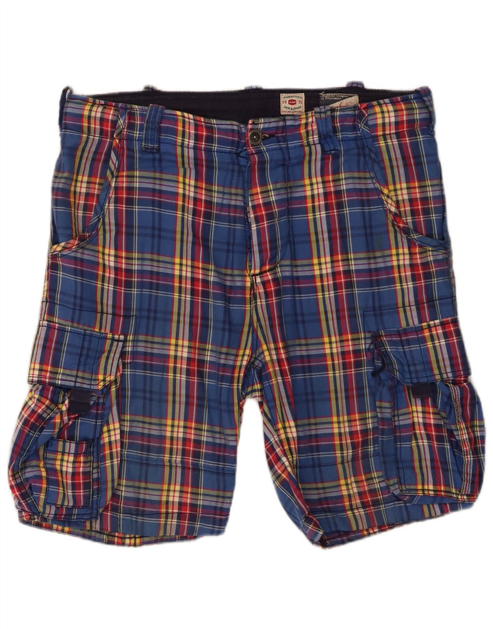 Jack & Jones Herren-Cargo-Shorts, mittelgroß, W34, blau karierte Baumwolle