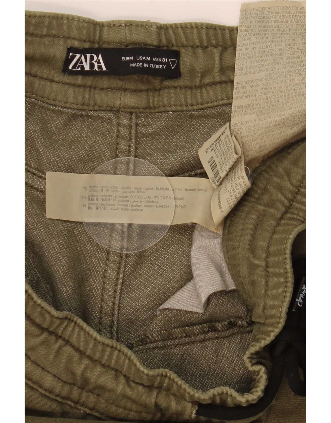 Zara Herren-Jogger-Cargohose, Größe M, W31, L26, Khaki, Baumwolle