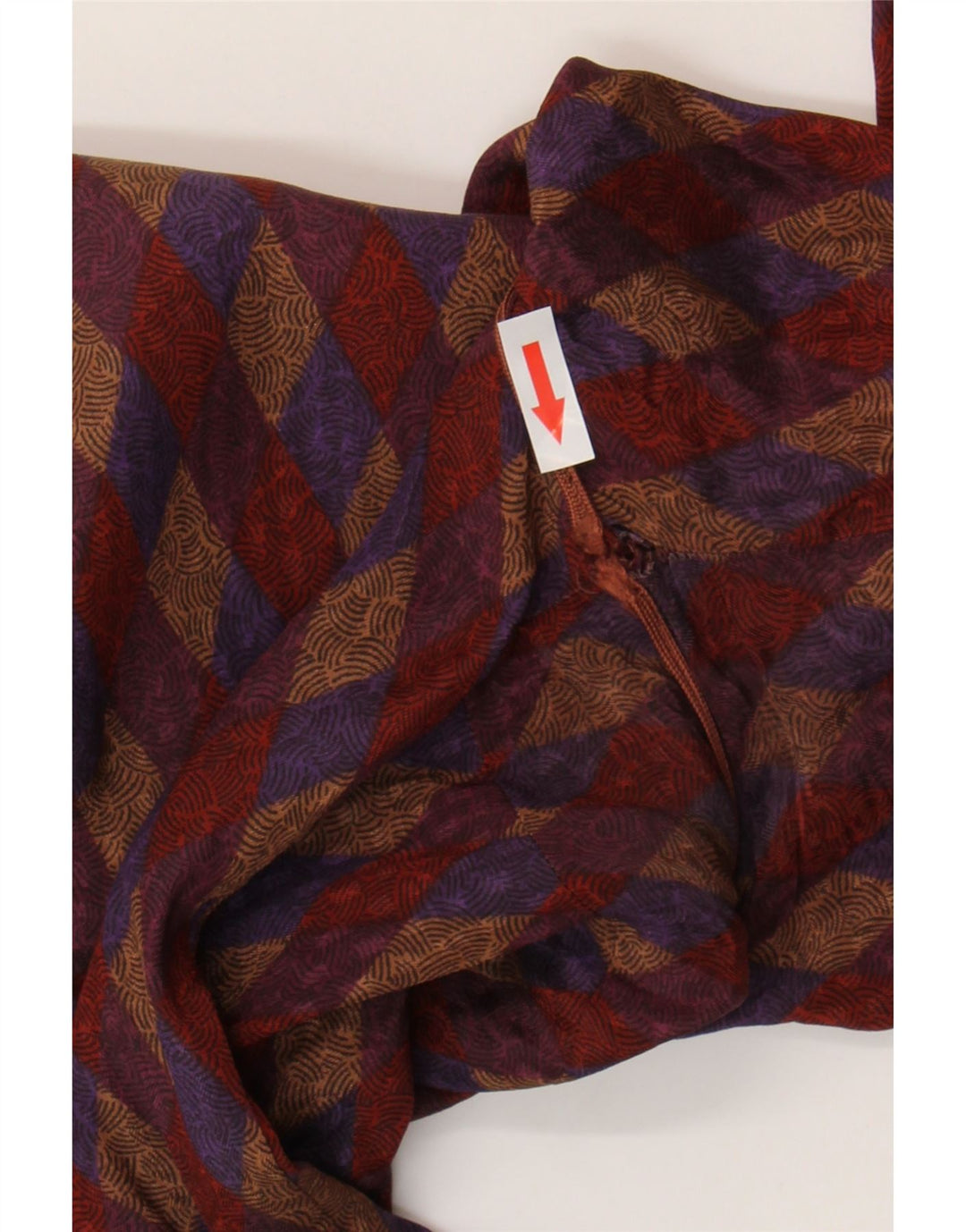 Vintage Damen-Hemdbluse mit Krawatte vorne, UK 16, große rote geometrische Seide