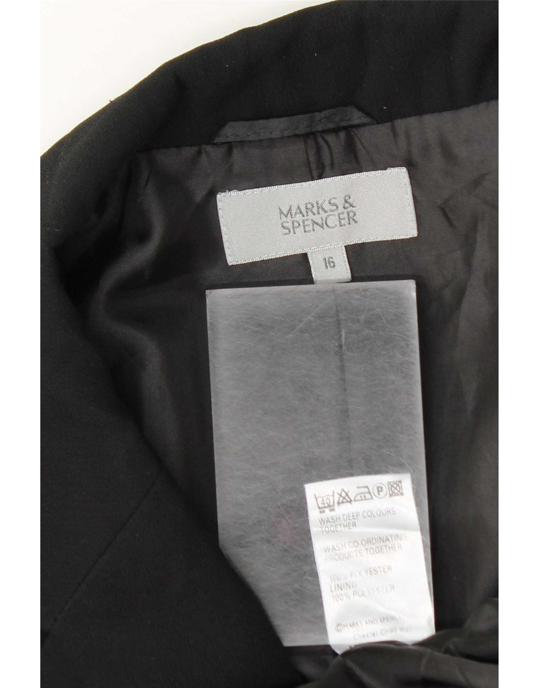 Marks & Spencer Damen-Blazerjacke mit 2 Knöpfen, UK 16, Größe L, Schwarz, Polyester