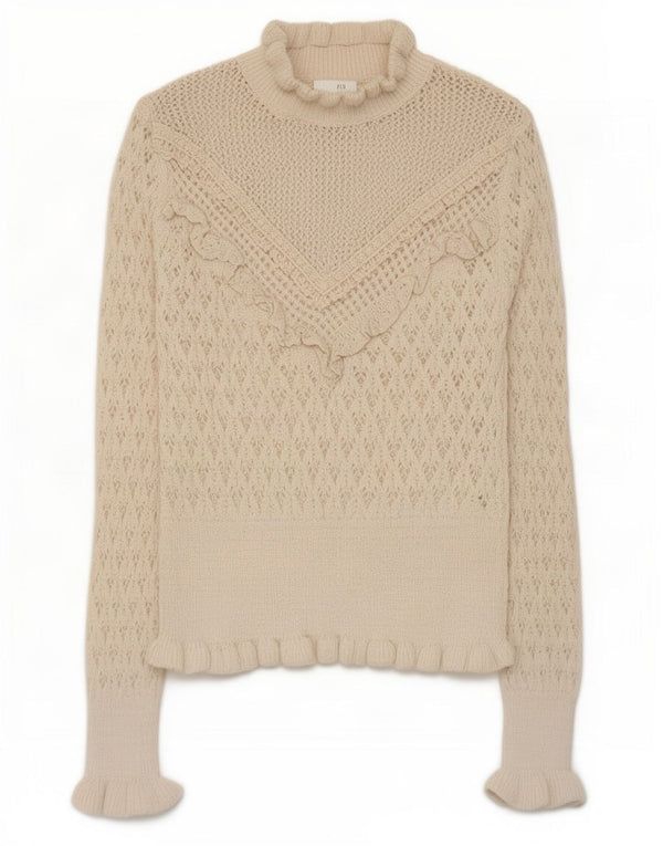Zara Damen Crop Turtle Neck Pullover Pullover UK 8 Small Beige Polyester