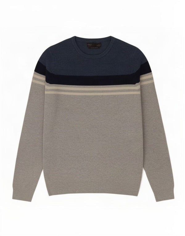 Marks & Spencer Mens Crew Neck Jumper Sweater Small Grey Colourblock