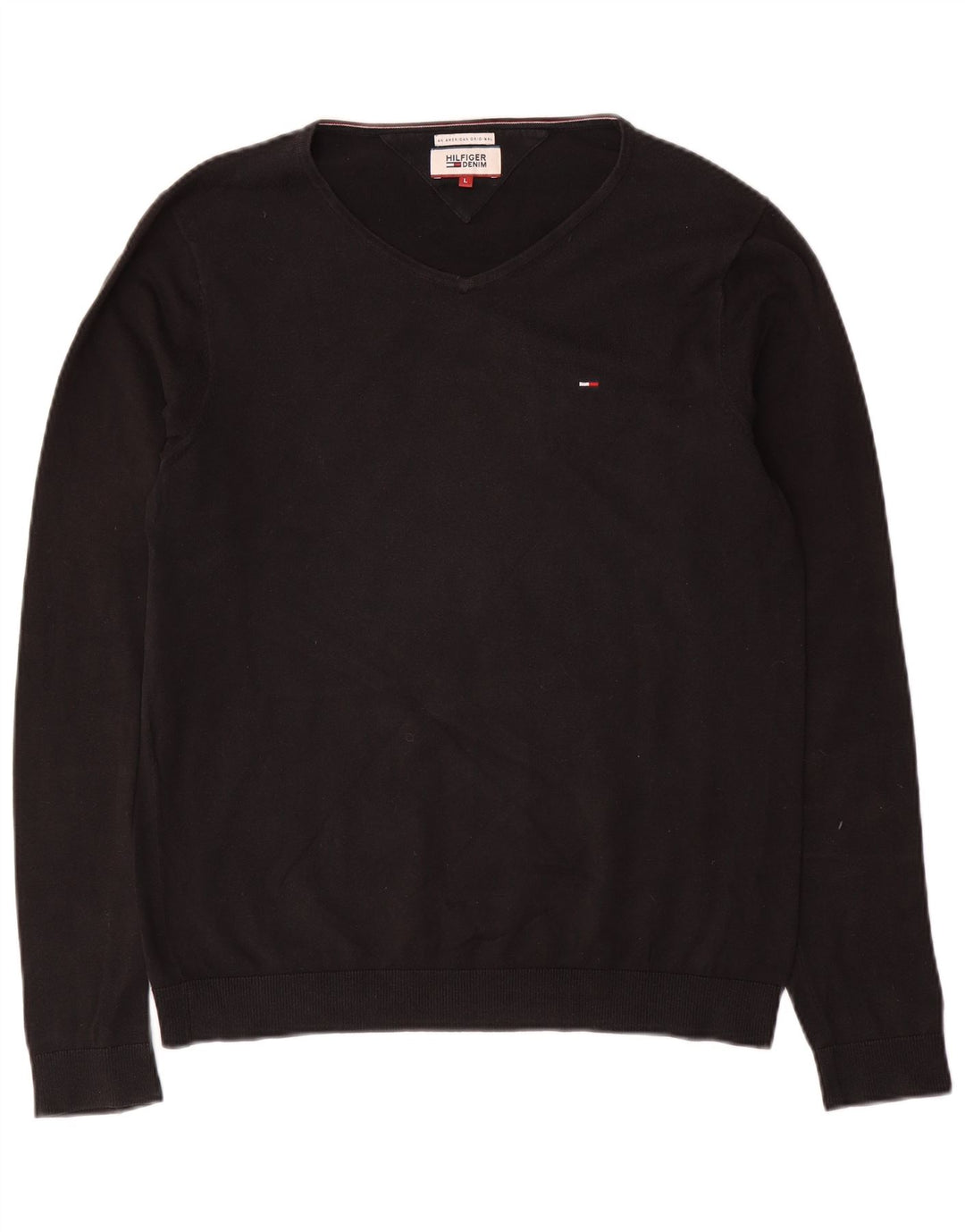 Tommy Hilfiger Herren-Pullover mit V-Ausschnitt, groß, schwarze Baumwolle