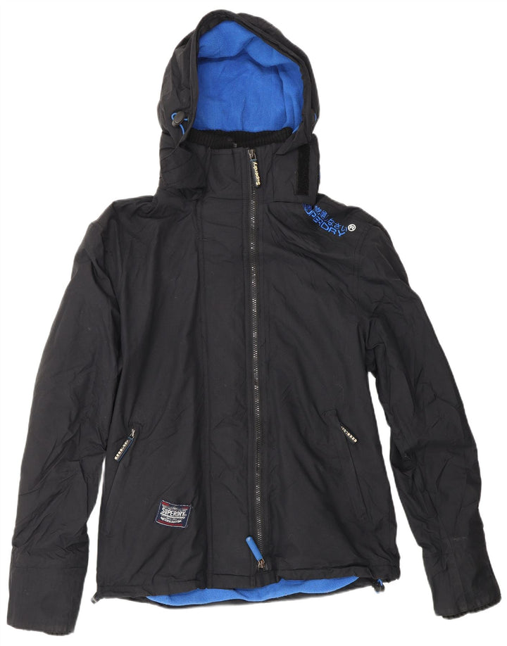 SUPERDRY Damen Windcheater Kapuzen-Windjacke UK 14 Medium Schwarz