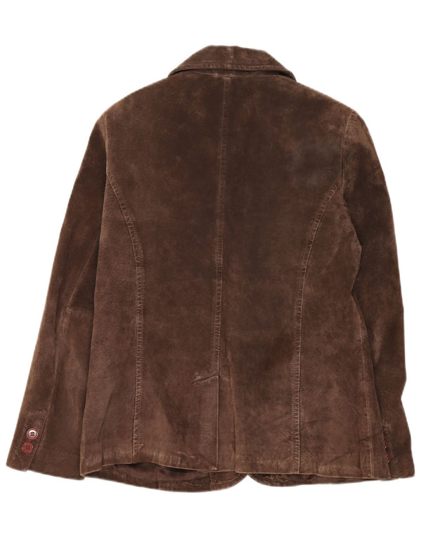 Authentische Damen-Blazerjacke aus Wildleder mit 2 Knöpfen, IT 40, kleines braunes Leder
