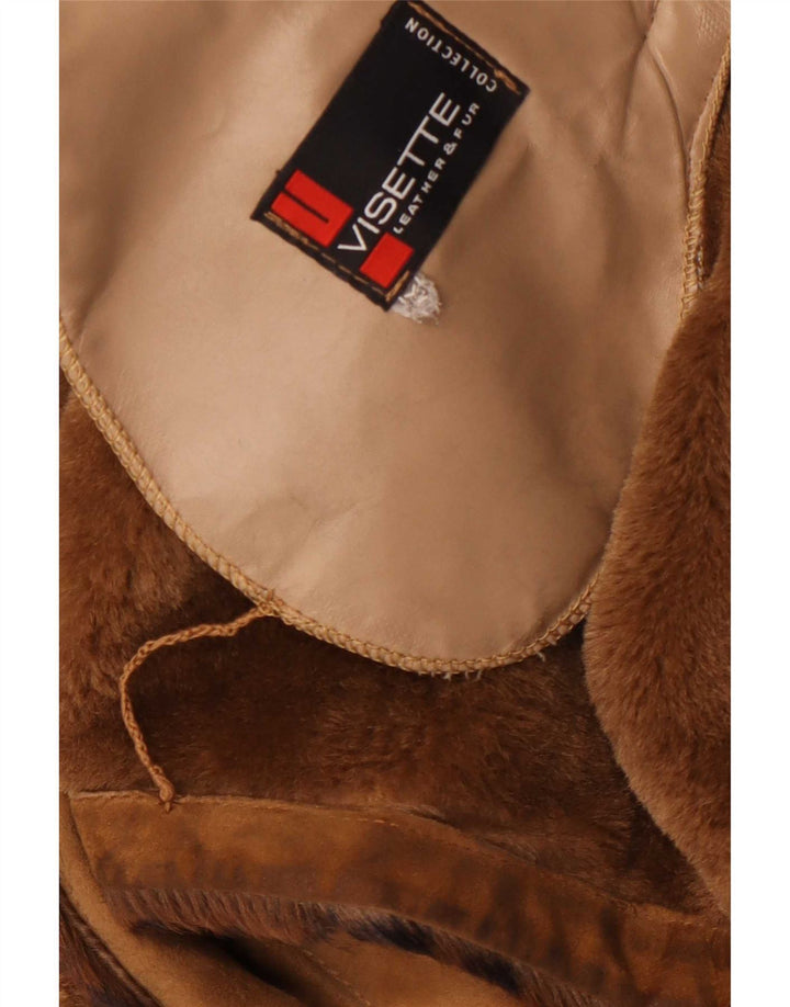 Vintage Damen Übergroßer Lammfellmantel UK 14 Mittelbrauner Tierdruck