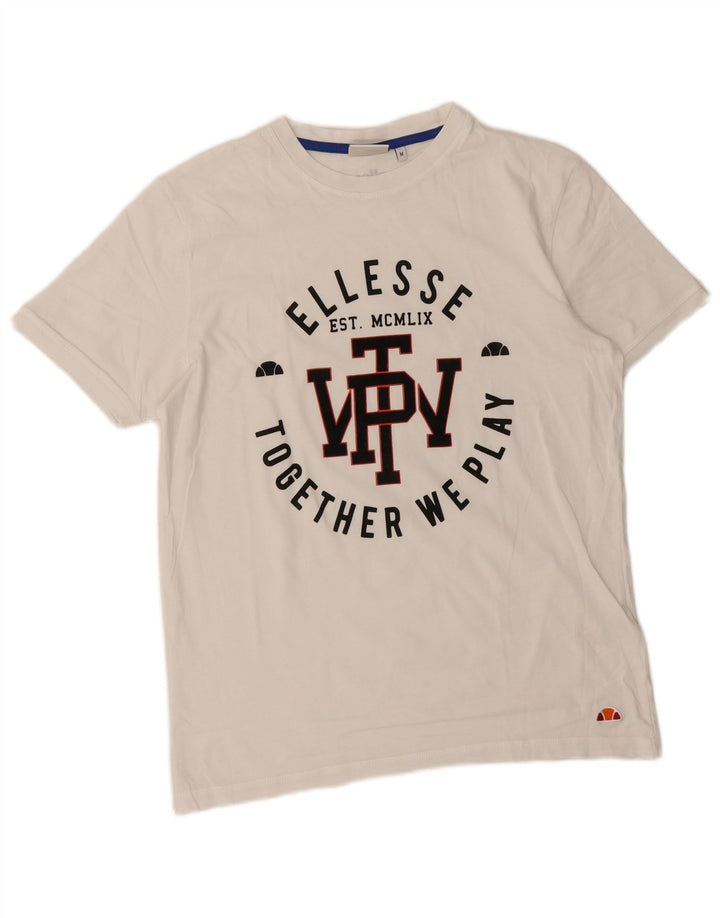 Ellesse Womens Graphic T-Shirt Top UK 14 Mittelweiße Baumwolle