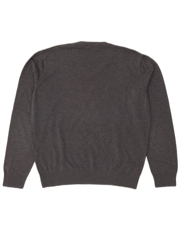 Trussardi Herren-Pullover mit V-Ausschnitt, groß, aus grauer Baumwolle