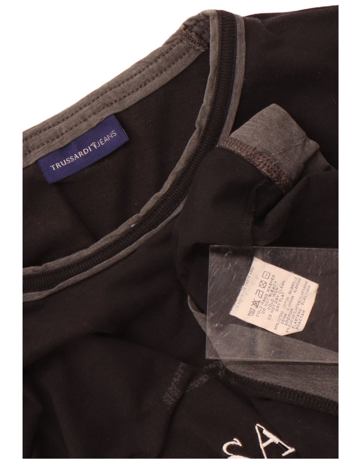 TRUSSARDI JEANS Damen Graphic Top Langarm UK 12 Medium Schwarz