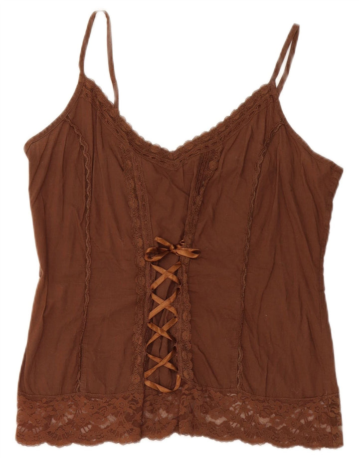 Benetton Damen Crop Cami Top UK 12 Mittelbraune Baumwolle