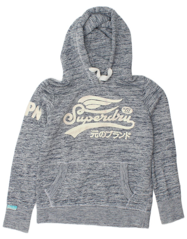 SUPERDRY Grafik-Hoodie-Pullover für Damen, UK 16, Größe L, marineblau gesprenkelte Baumwolle