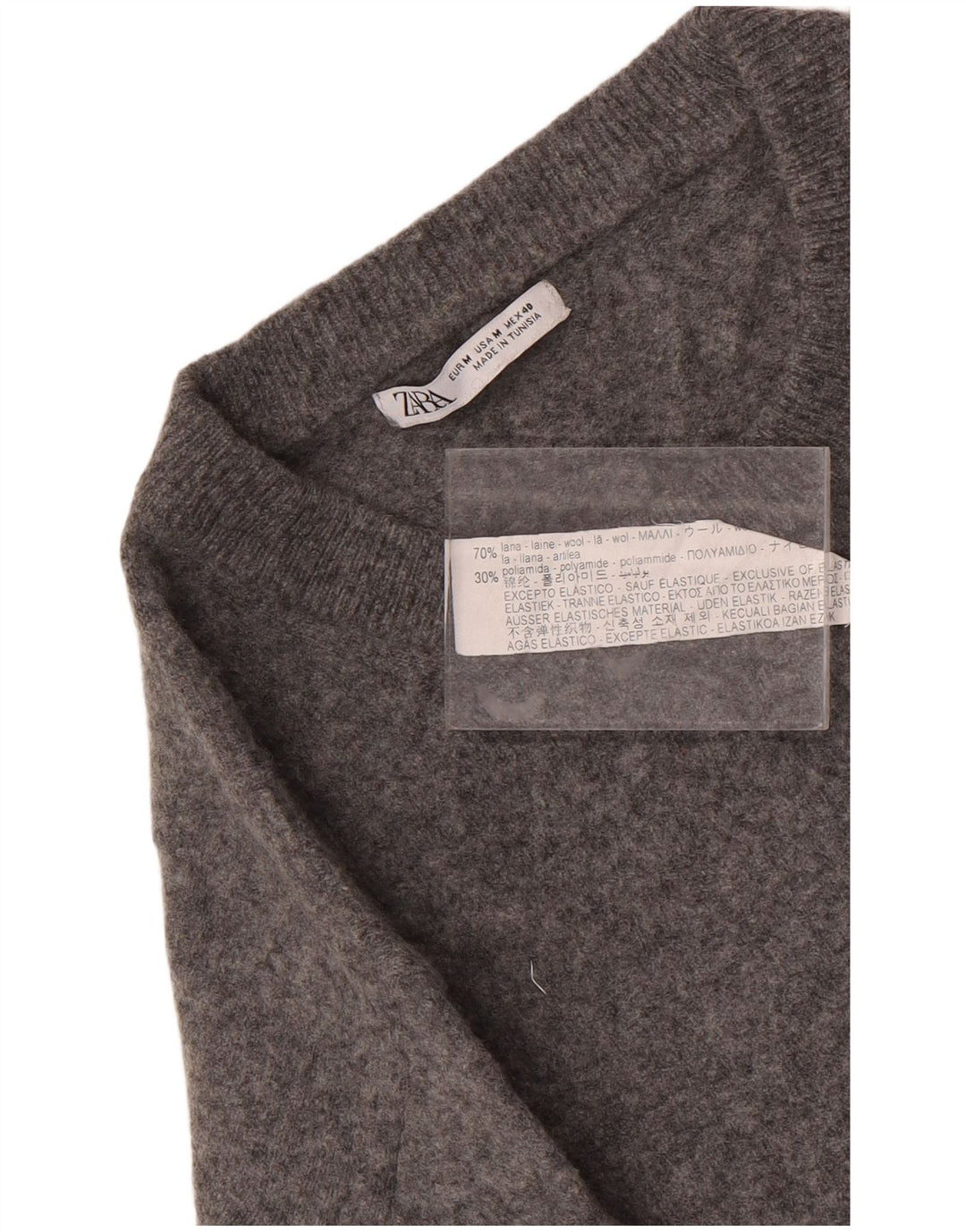 Zara Herren-Pullover mit Rundhalsausschnitt, mittelgrau gesprenkelte Wolle